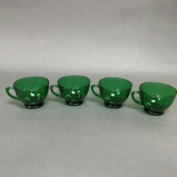 Vtg Fire King Anchor Hocking Punch Bowl Cups Charm Forest Green Glass Lot of 4 - Picture 5 of 8